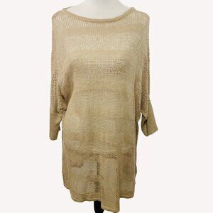 Lane Bryant Tan Fishnet Loose Knit Sweater Plus Size 18 Tunic Dolman 3/4 Sleeve